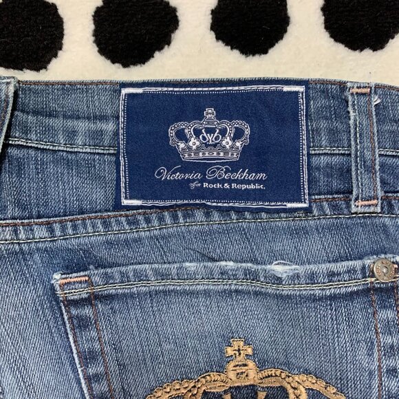 Victoria Beckham Rock & Republic Low Rise Distressed Denim Straight Leg Jeans - Picture 6 of 15